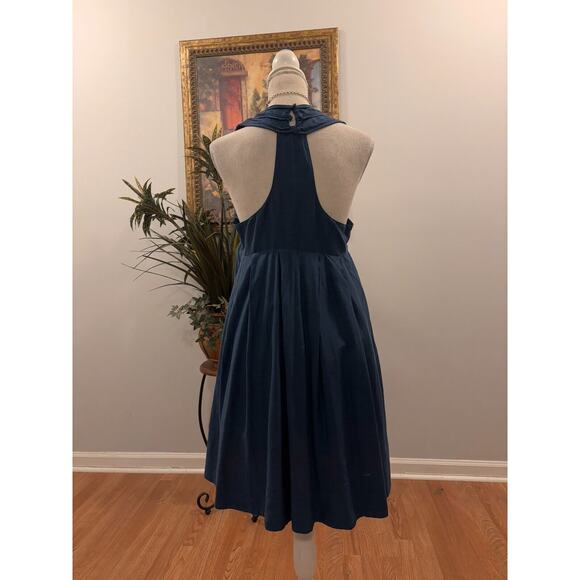 Zara Basic A-Line Dress Women Medium Blue Viscose Pleated Sleeveless Side Zipper - Picture 2 of 12